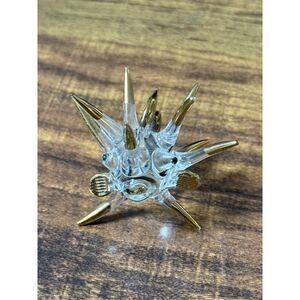 Glass Puffer Fish Figurine 1.75" w/ Gold Tips
